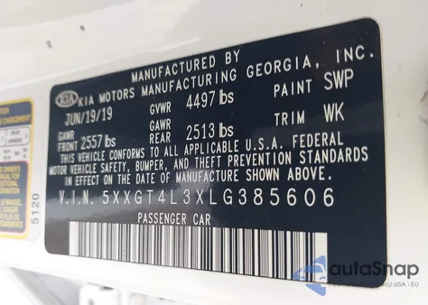 2020 Kia Optima Lx из США, поврежденный, VIN 5XXGT4L3XLG385606